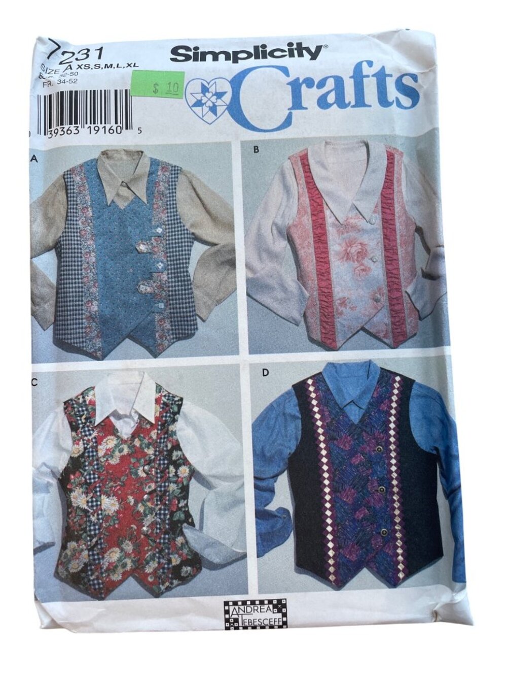 Vintage 90s Simplicity 7231 Sewing Pattern XS-XL Misses Vests Multi Fabric UNCUT